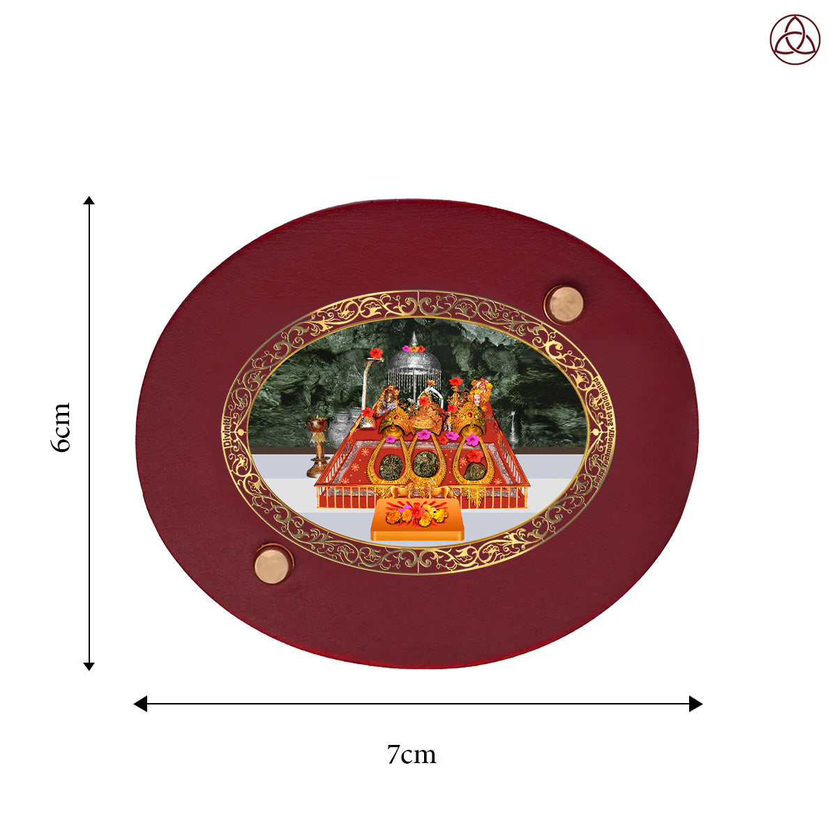 Mata Ka Darbar Car Dashboard & Tabletop Photo Frame, 24K gold-plated, 7x6 cm, intricate design.
