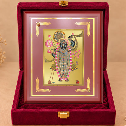 24K Gold-Plated Shrinath Ji MDF Frame | Premium Gift Box | 22 X 18 CM