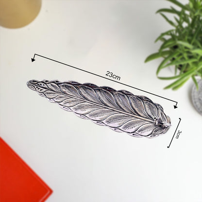 Pure Silver Insane Stand Feather Leaf Design Antique Art Collectible Decor (23x7x3 cm, 106g)
