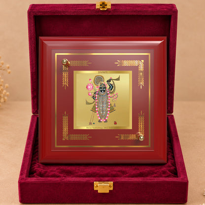24K Gold-Plated Lord Shrinathji MDF Frame | Premium Gift Box | 10x10 CM
