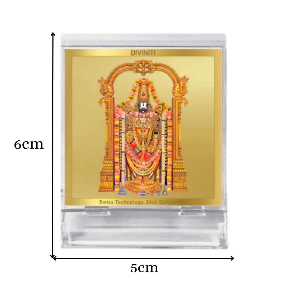 Lord Tirupati Balaji | Sri Venkateswara | Supreme Form of Vishnu from Tirumala Car Dashboard Frame in 24K Gold Plated Foil