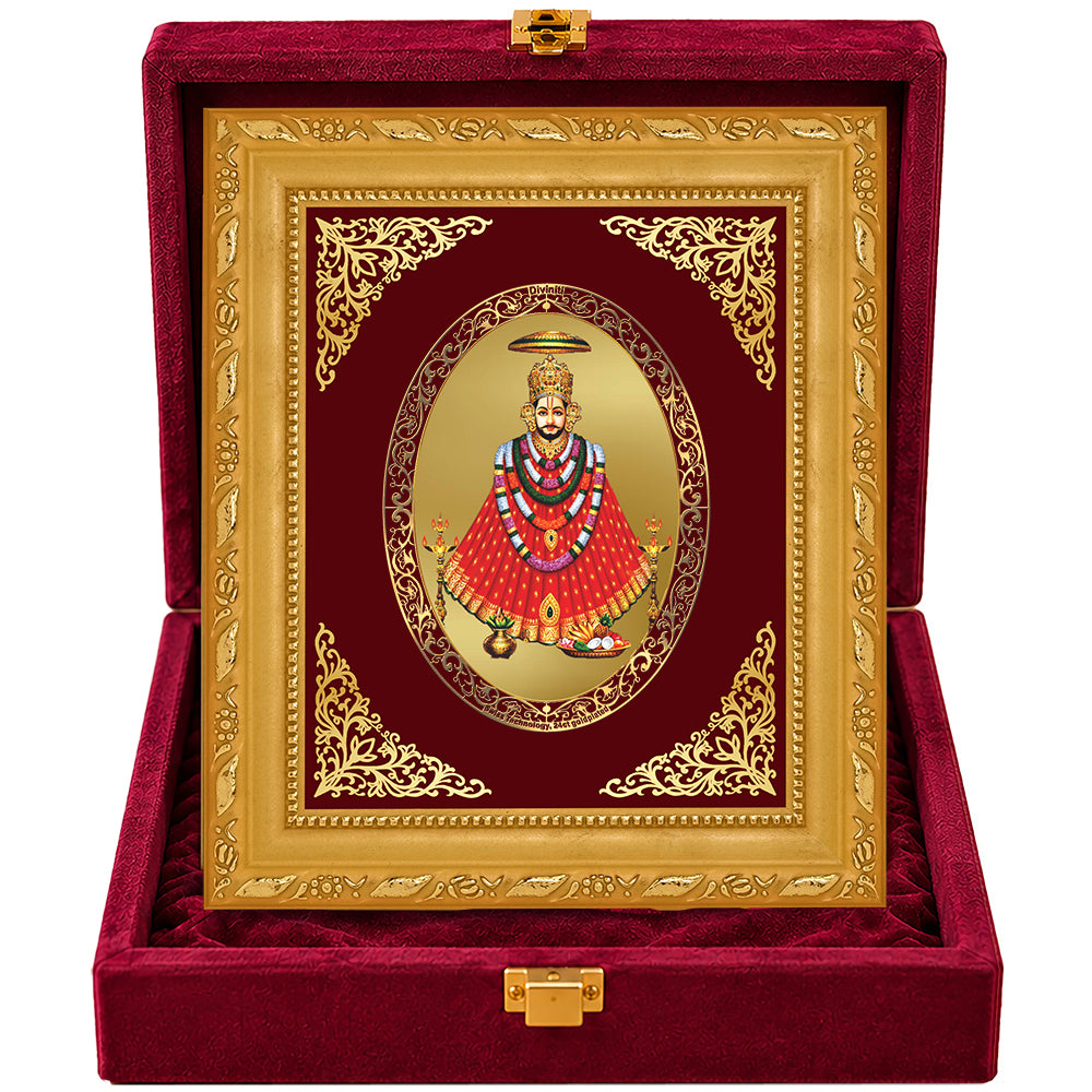 24K Gold-Plated Lord Khatu Shyam Ji Frame | Premium Gift Box | 16x13.5 CM
