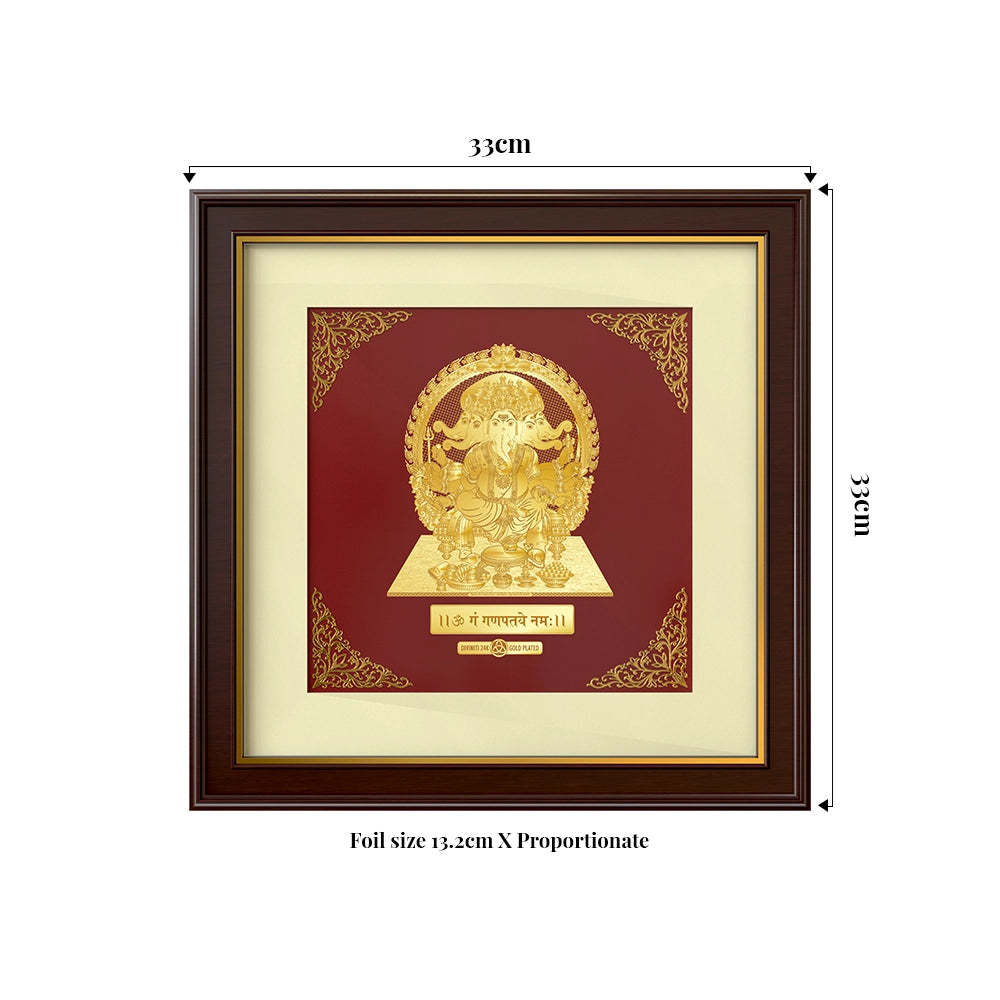 Panchmukhi Ganesh | Five-Faced Form of Wisdom Gold on Gold Wall Hanging Frame in 24K Gold Plated Foil