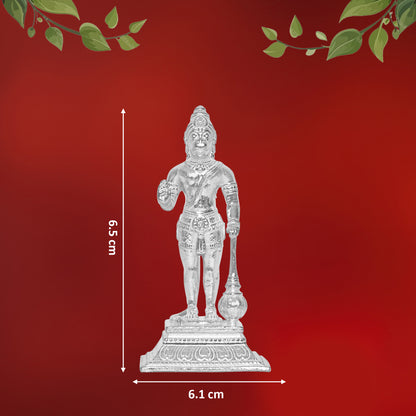 DIVINITI 925 Pure Silver Hanuman Ji Idol Statue Embody Strength and Devotion in Your Space for Home Office Décor, Tabletop, Puja Room Gift (6.5x6.1 CM, 61g)