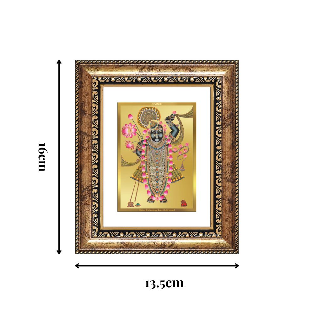 Diviniti 24K Gold Plated Shrinath Ji Divine Table Top Frame for Home Mandir & Office Decor | Luxury Spiritual Gift