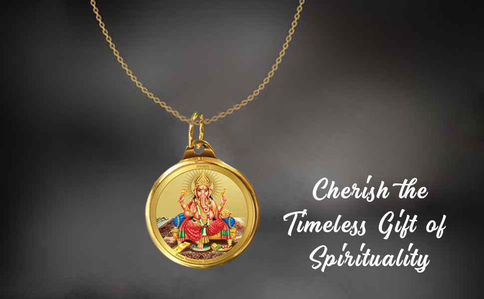 Diviniti 24K Gold Plated Ganesha & Yantra 22MM Double Sided Pendant For Men, Women & Kids