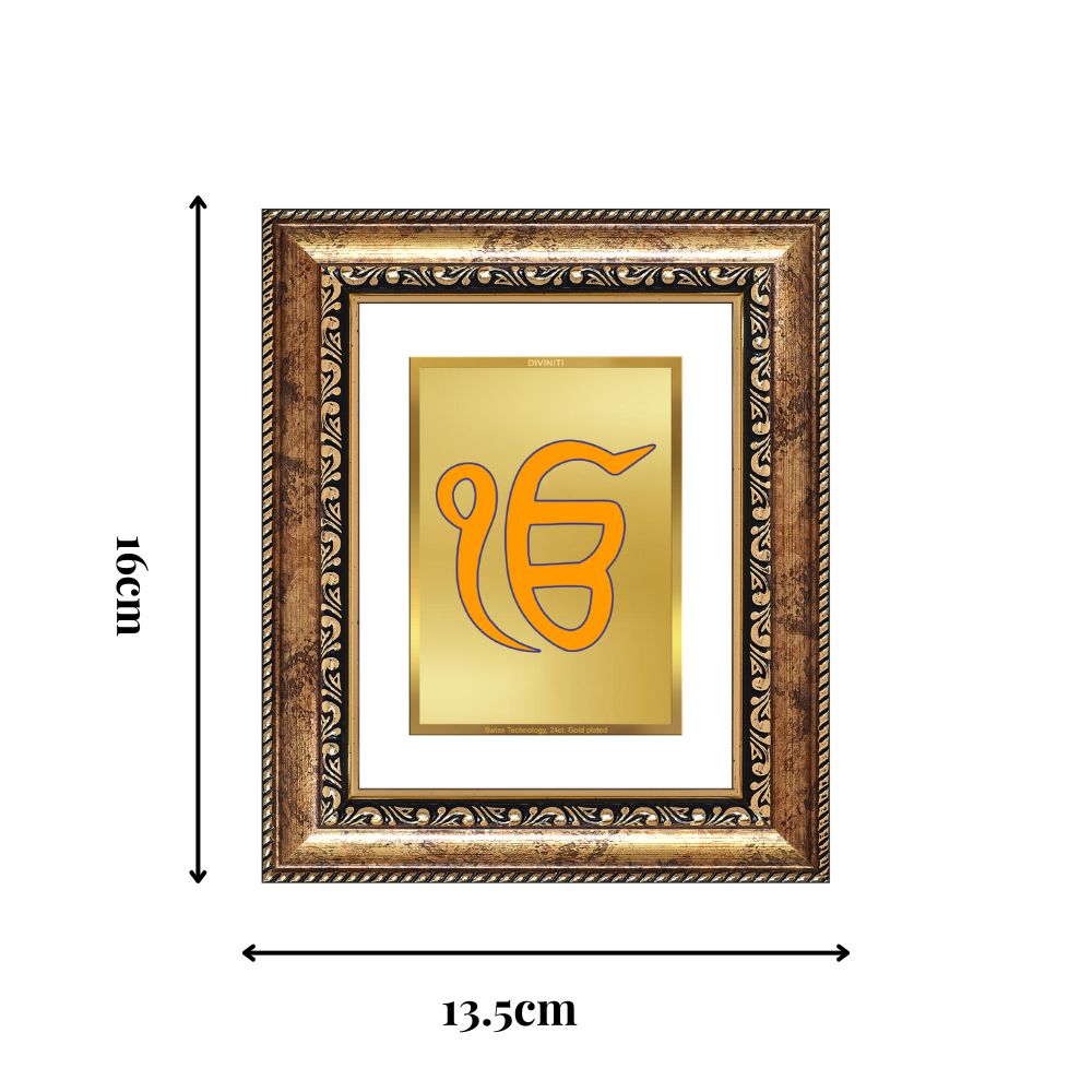 Diviniti 24K Gold Plated Ik Omkar Divine Table Top Frame for Home Mandir & Office Decor | Luxury Spiritual Gift