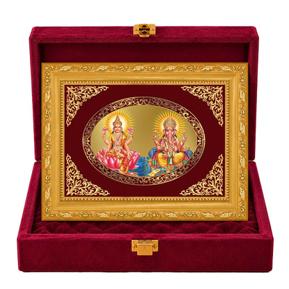 24K Gold-Plated Lakshmi Ganesha Frame | Premium Gift Box | 21.5x17.5 CM