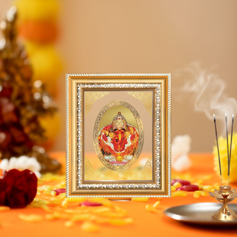 Siddhivinayak Ganpati Divine Mumbai Sacred Wish Fulfillment Royal Tabletop Frame in 24K Gold Plated Foil