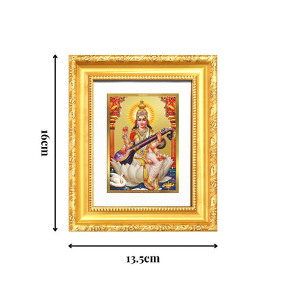Diviniti 24K Gold Plated Saraswati Mata |Divine Table Top Frame for Home Mandir & Office Decor | Luxury Spiritual Gift