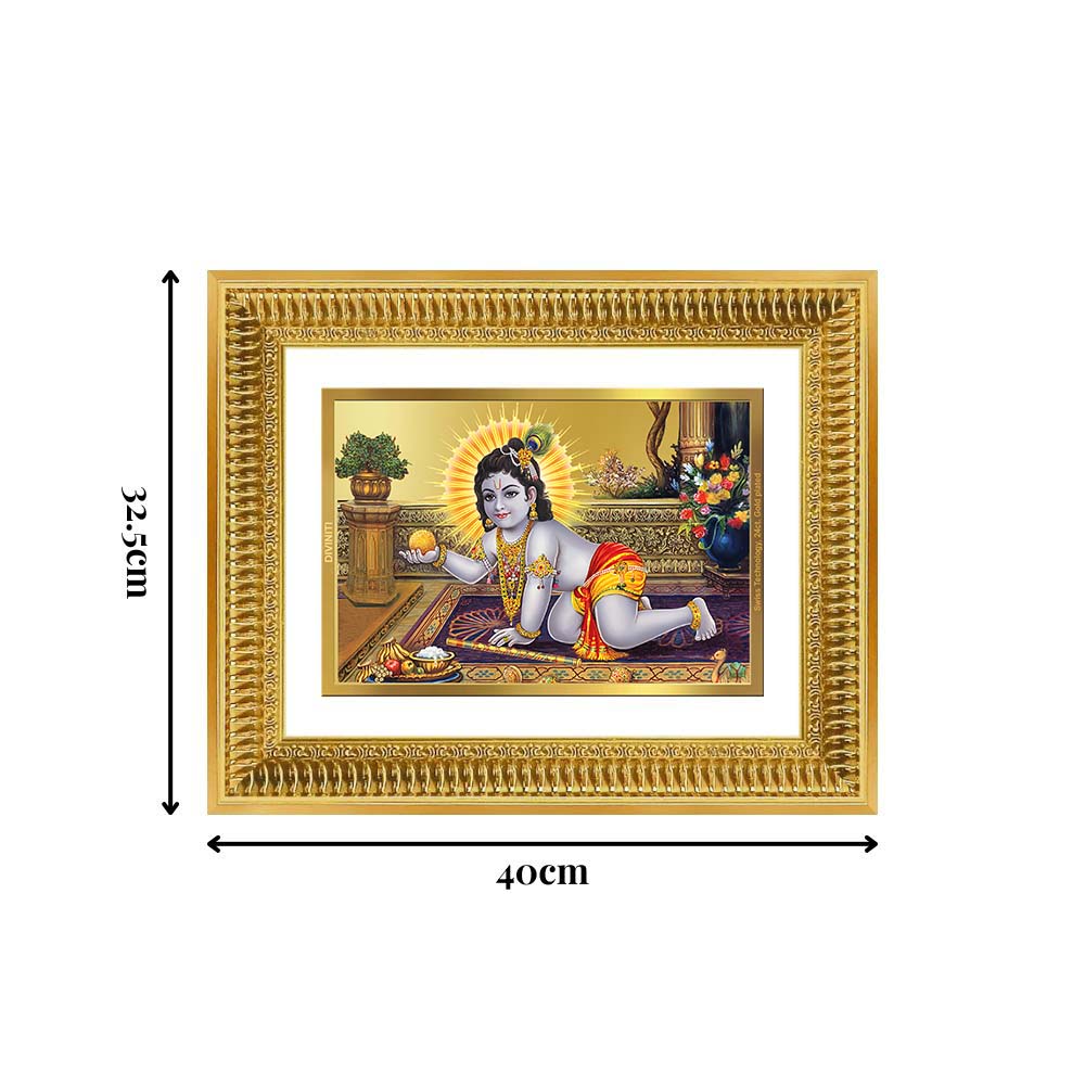 Diviniti 24K Gold Plated Laddu Gopal (Classic) Divine Wall Frame for Home Mandir & Office Decor | Luxury Spiritual Gift