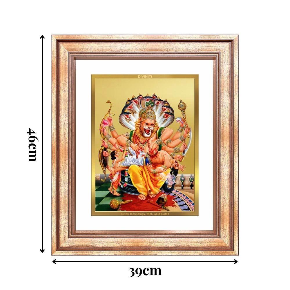 Diviniti 24K Gold Plated Narasimha (Classic) Divine Wall Frame for Home Mandir & Office Decor | Luxury Spiritual Gift
