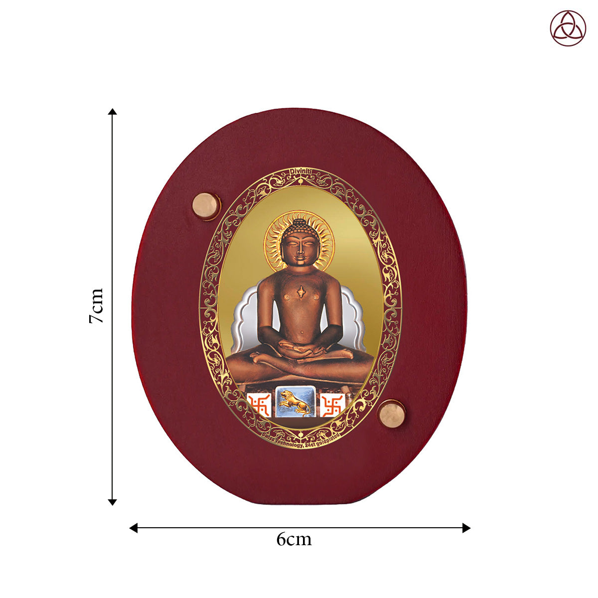 Lord Mahavira Car Dashboard & Tabletop Photo Frame, 24K gold-plated, 7x6 cm, intricate design.