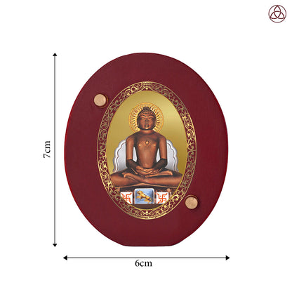 Lord Mahavira Car Dashboard & Tabletop Photo Frame, 24K gold-plated, 7x6 cm, intricate design.