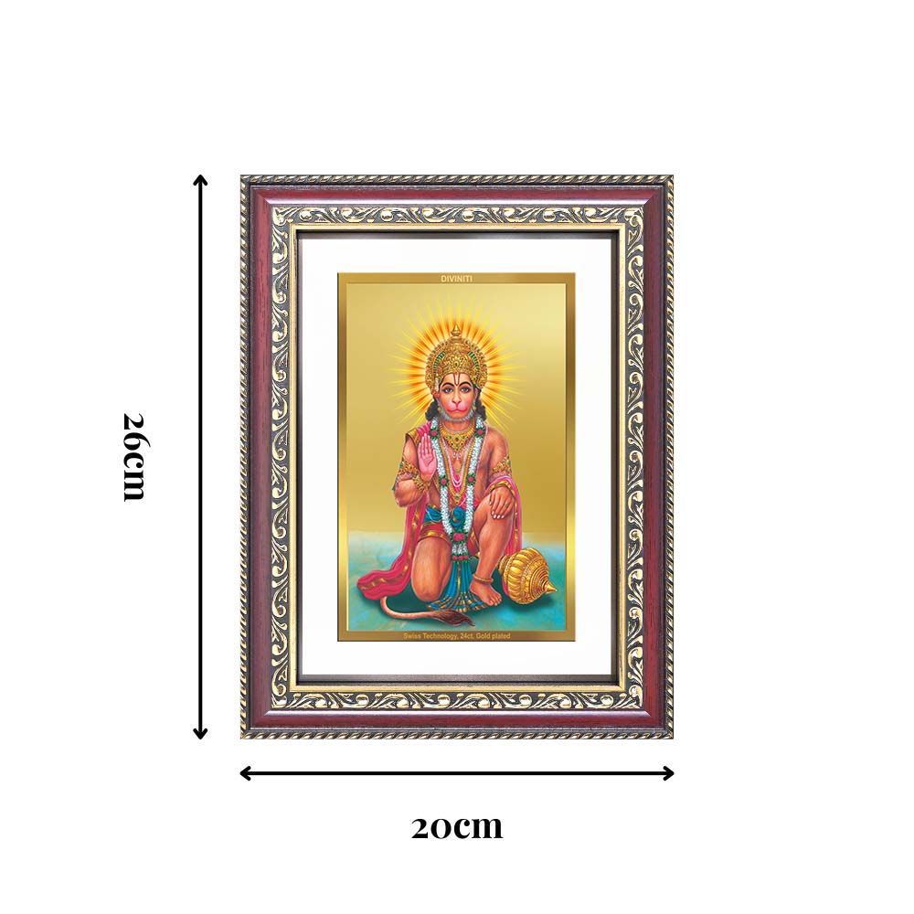 Diviniti 24K Gold Plated Ashirwad Hanuman (Classic) Divine Wall Frame for Home Mandir & Office Decor | Luxury Spiritual Gift