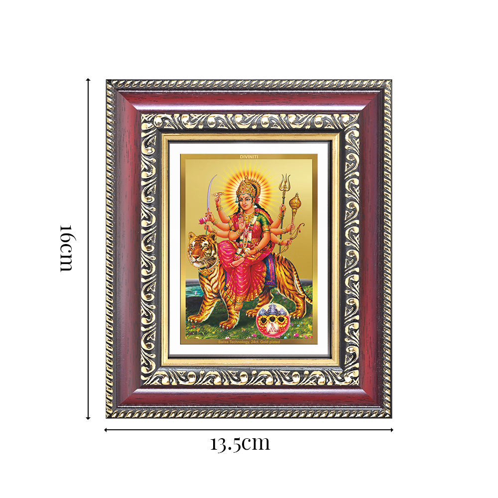 Diviniti 24K Gold Plated Durga - Sherawali Mata With Pind (Classic) Divine Table Top Frame for Home Mandir & Office Decor | Luxury Spiritual Gift