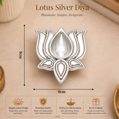 999 Silver-Plated Lotus Diya Pair | Premium Gift Box | 8x8 CM