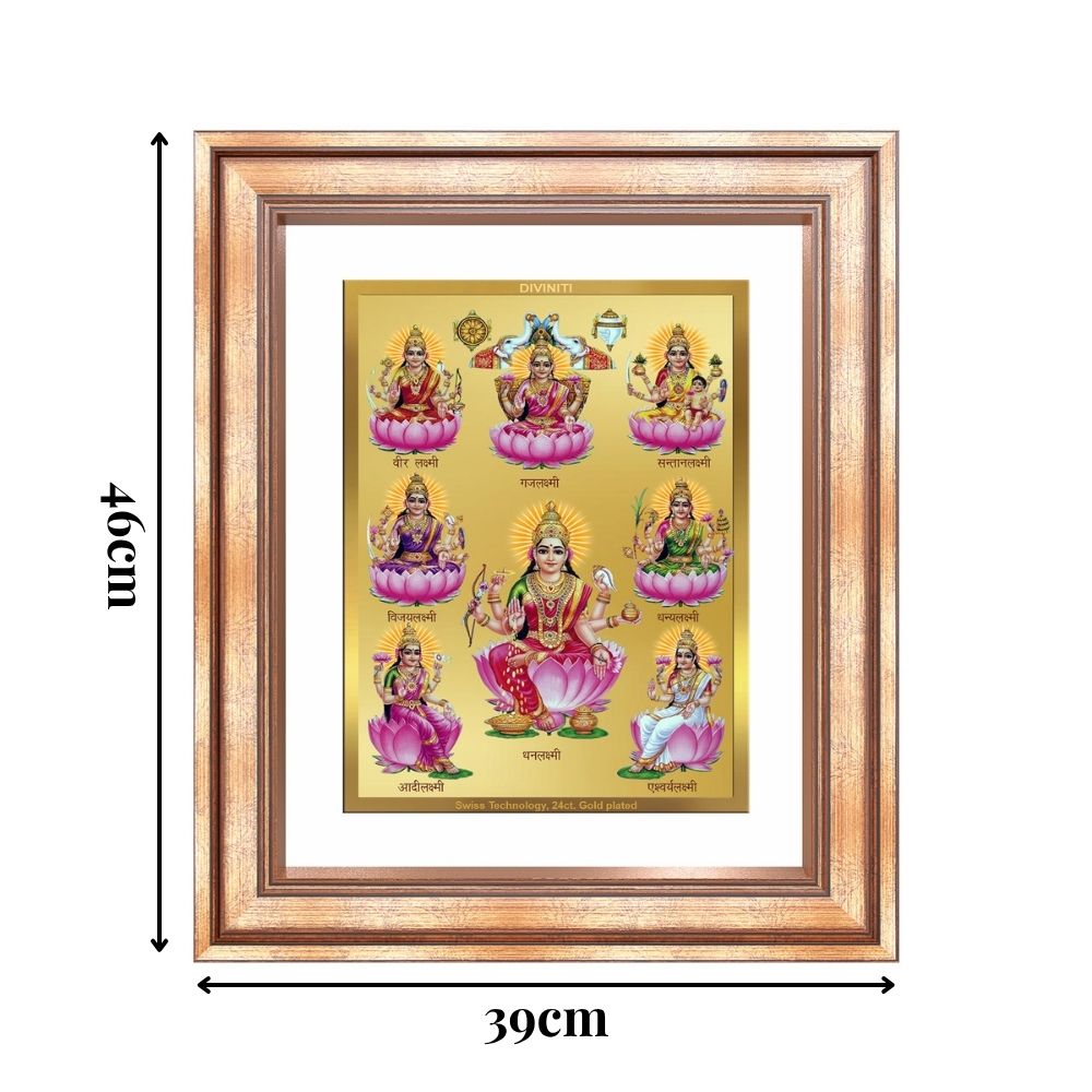 Diviniti 24K Gold Plated Ashtalakshmi Divine Wall Frame for Home Mandir & Office Decor | Luxury Spiritual Gift