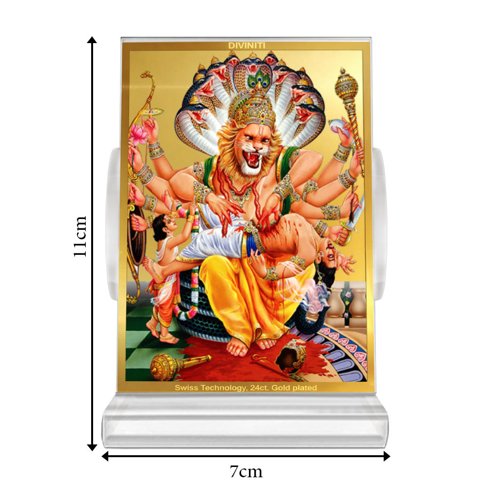 Narasimha | Divine Lord Narasimha Car Dashboard & Tabletop Photo Frame in 24K Gold Plated Foil