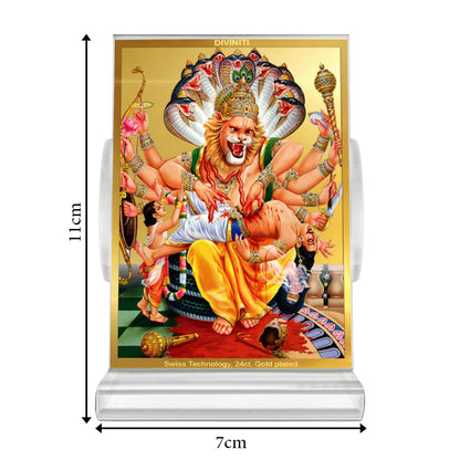 Narasimha | Divine Lord Narasimha Car Dashboard & Tabletop Photo Frame in 24K Gold Plated Foil