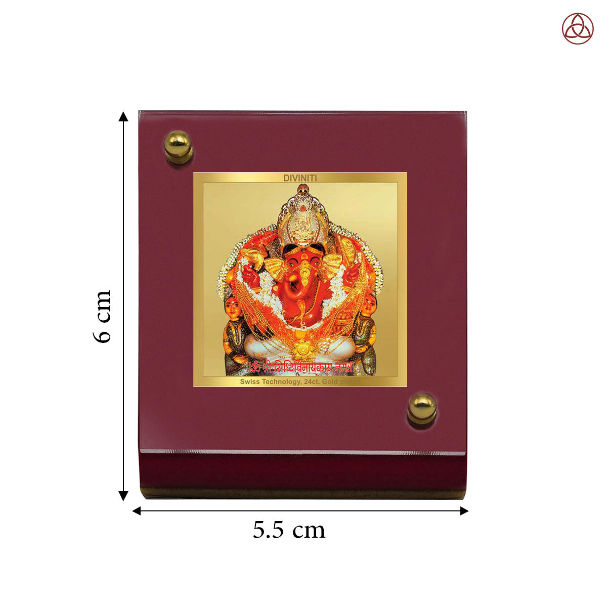 Diviniti 24K Gold Plated Siddhivinayak Ji Frame For Car Dashboard, Home Decor, Table Top and Puja Room (6 CM x 5.5 CM) (MDF 1B)