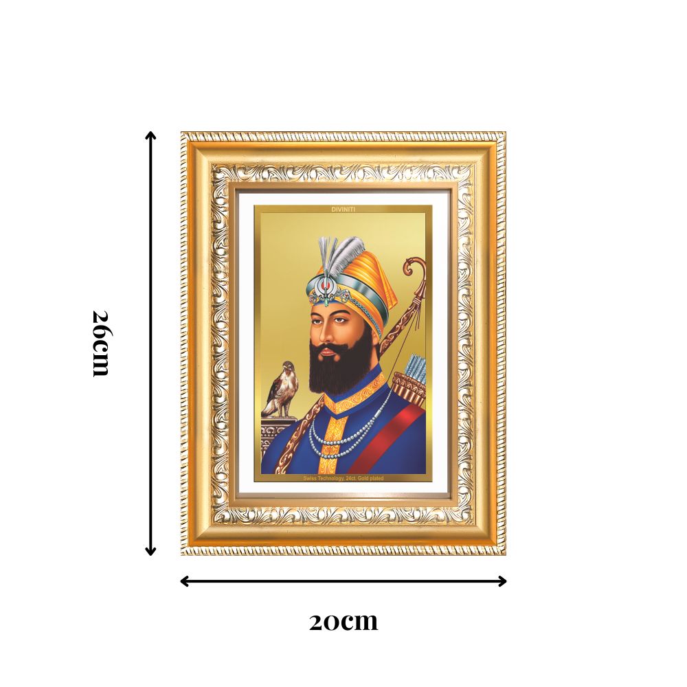 Diviniti 24K Gold Plated Guru Gobind Singh Ji (Classic) Sacred Sikh Wall Frame for Home Decor & Office Ambiance | Premium Spiritual Gift