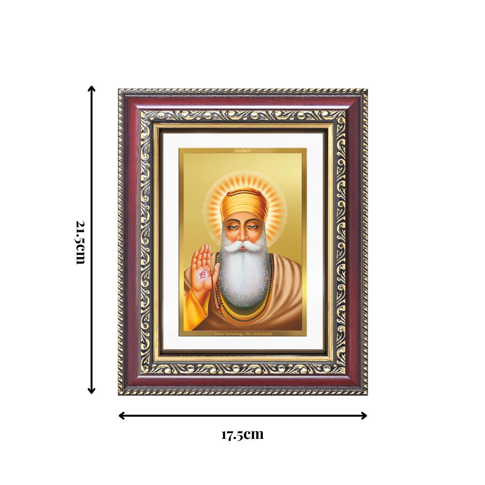 Diviniti 24K Gold Plated Guru Nanak Dev Ji (Classic) Sacred Sikh Wall and Table Top Frame for Home Decor & Office Ambiance | Premium Spiritual Gift