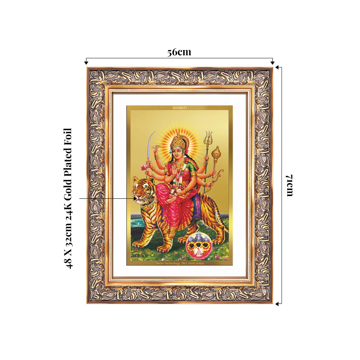 Durga Sherawali Mata with Pind | Divine Wall Mount Photo Frame in 24K Gold Plated Foil