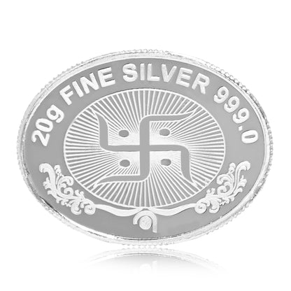 DIVINITI Pure Silver Coin Featuring Laxmi Ganesh & Om A Sacred Symbol of Prosperity and Spirituality for Home & Office Décor, Puja Room Diwali Gift (20g)