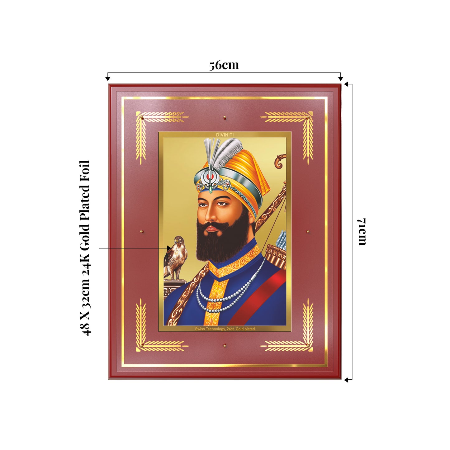 Guru Gobind Singh Ji | Divine Wall Mount Photo Frame in 24K Gold Plated Foil