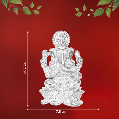 925 Pure Silver Ganesha Idol Statue Exquisite Craftsmanship for Blessings and Abundance for Home Office Décor, Tabletop, Puja Room Gift (7.5x12.7 CM, 127g)