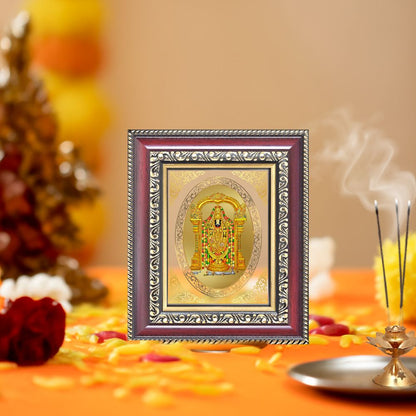 Tirupati Balaji (Lord Venkateswara) Divine Sacred Blessings & Prosperity Royal Tabletop Frame in 24K Gold Plated Foil
