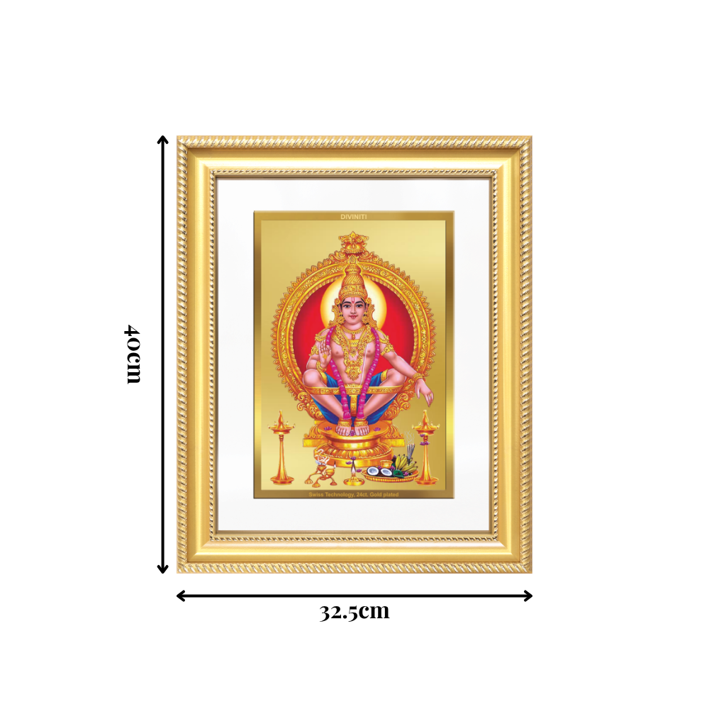 Diviniti 24K Gold Plated Ayyappan Divine Wall Frame for Home Mandir & Office Decor | Luxury Spiritual Gift