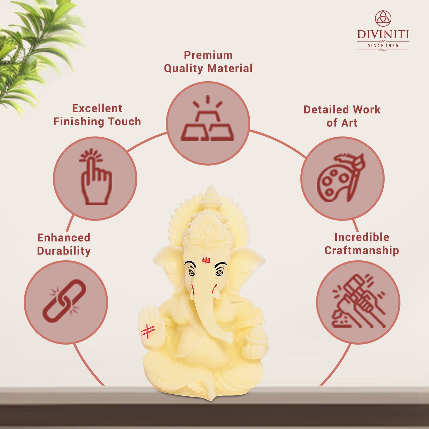 Diviniti Resin Lord Ganesha Idol for Car Dashboard Tabletop for Home Decor Mandir Puja Gift Yellow (8.4x4.2cm)