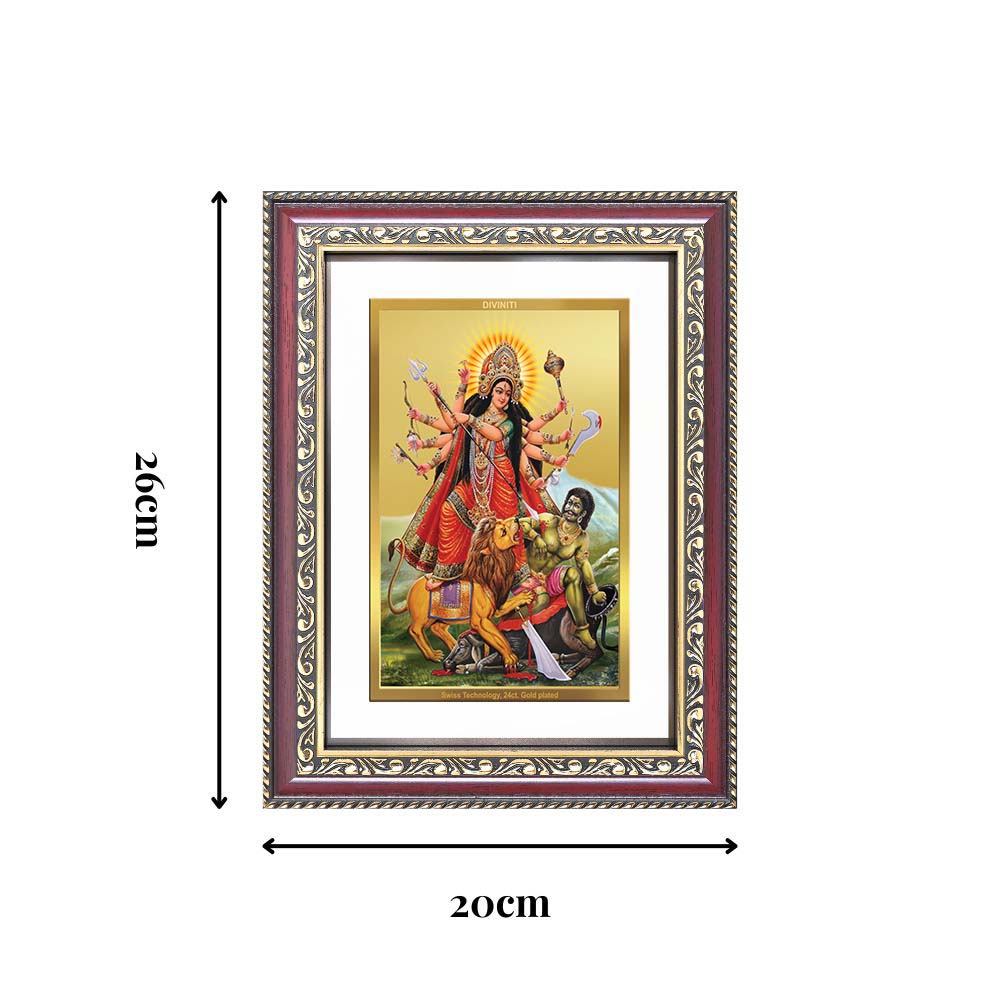 Diviniti 24K Gold Plated Durga - Mahishasura Mardini (Classic) Divine Wall Frame for Home Mandir & Office Decor | Luxury Spiritual Gift