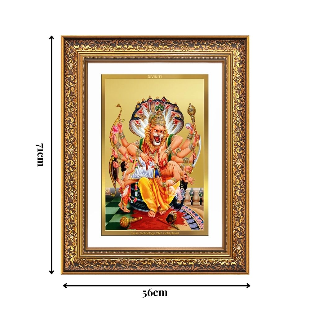 Diviniti 24K Gold Plated Narasimha (Classic) Divine Wall Frame for Home Mandir & Office Decor | Luxury Spiritual Gift