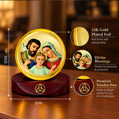 24K Gold-Plated Holy Family Car Dashboard Frame | 5x5 CM