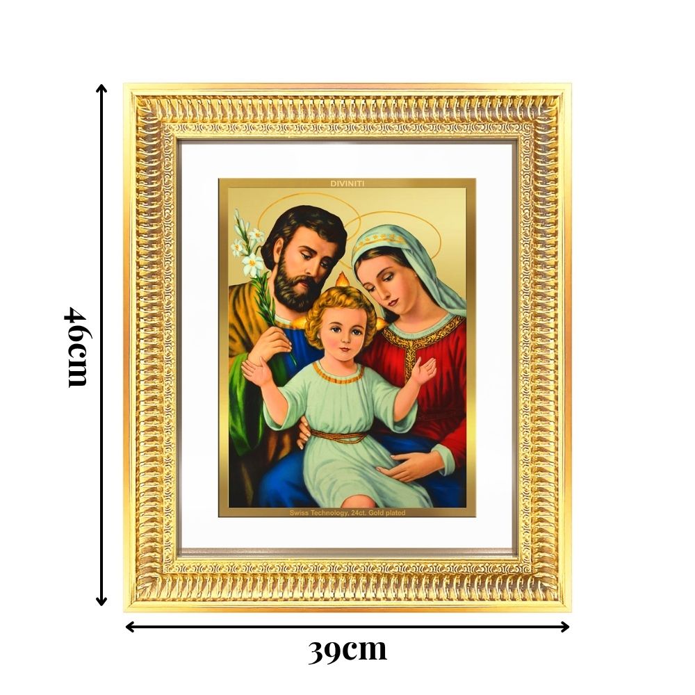 Diviniti 24K Gold Plated Holy Family (Classic) Divine Wall Frame for Home Mandir & Office Decor | Luxury Spiritual Gift