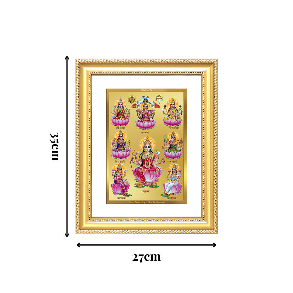 Diviniti 24K Gold Plated Ashtalakshmi Divine Wall Frame for Home Mandir & Office Decor | Luxury Spiritual Gift