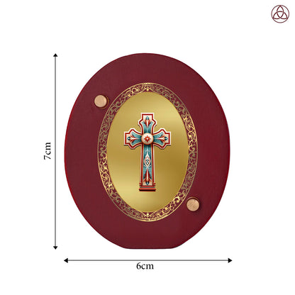 Holy Cross Car Dashboard & Tabletop Photo Frame, 24K gold-plated, 7x6 cm, intricate design.