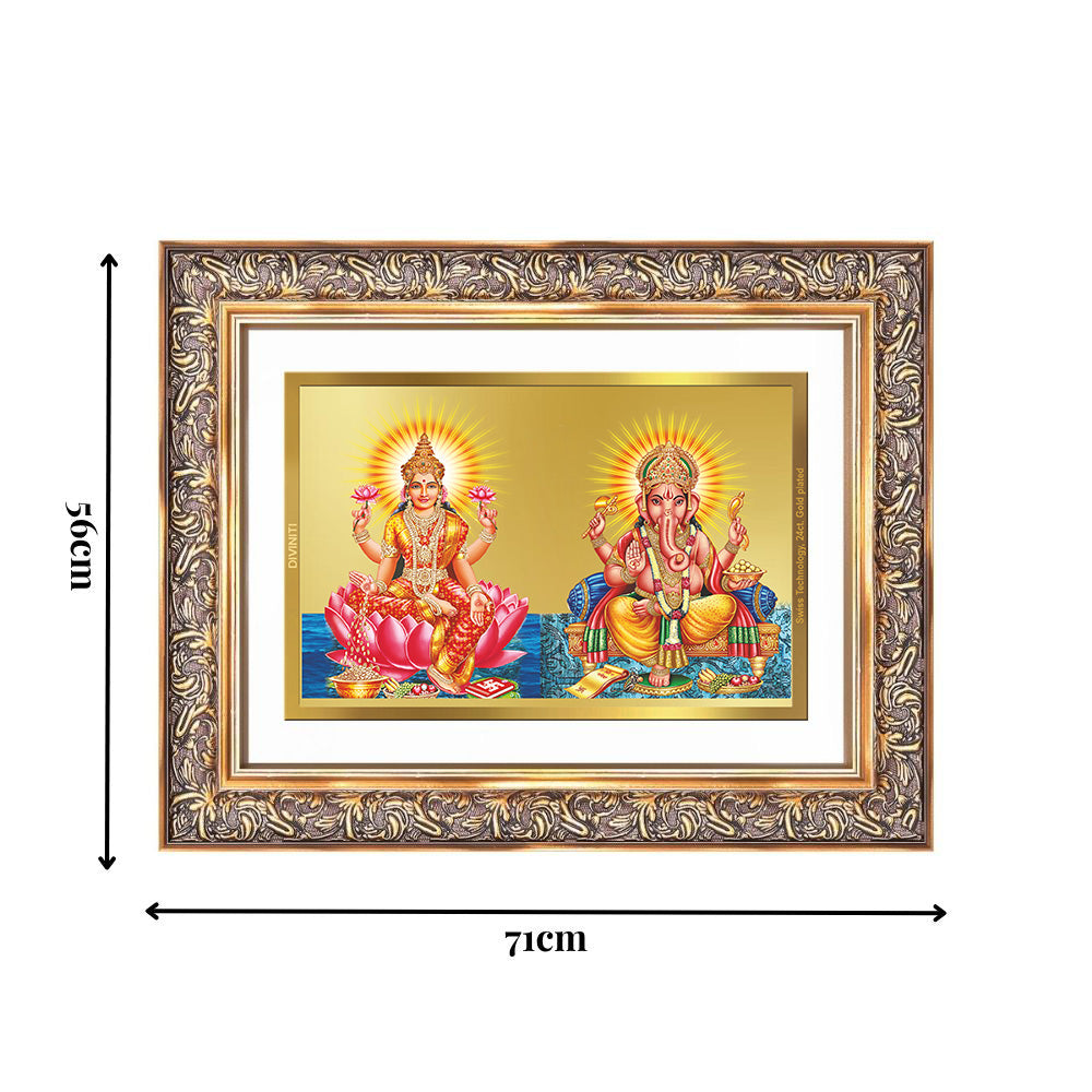 Diviniti 24K Gold Plated Lakshmi Ganesha (Classic) Divine Wall Frame for Home Mandir & Office Decor | Luxury Spiritual Gift