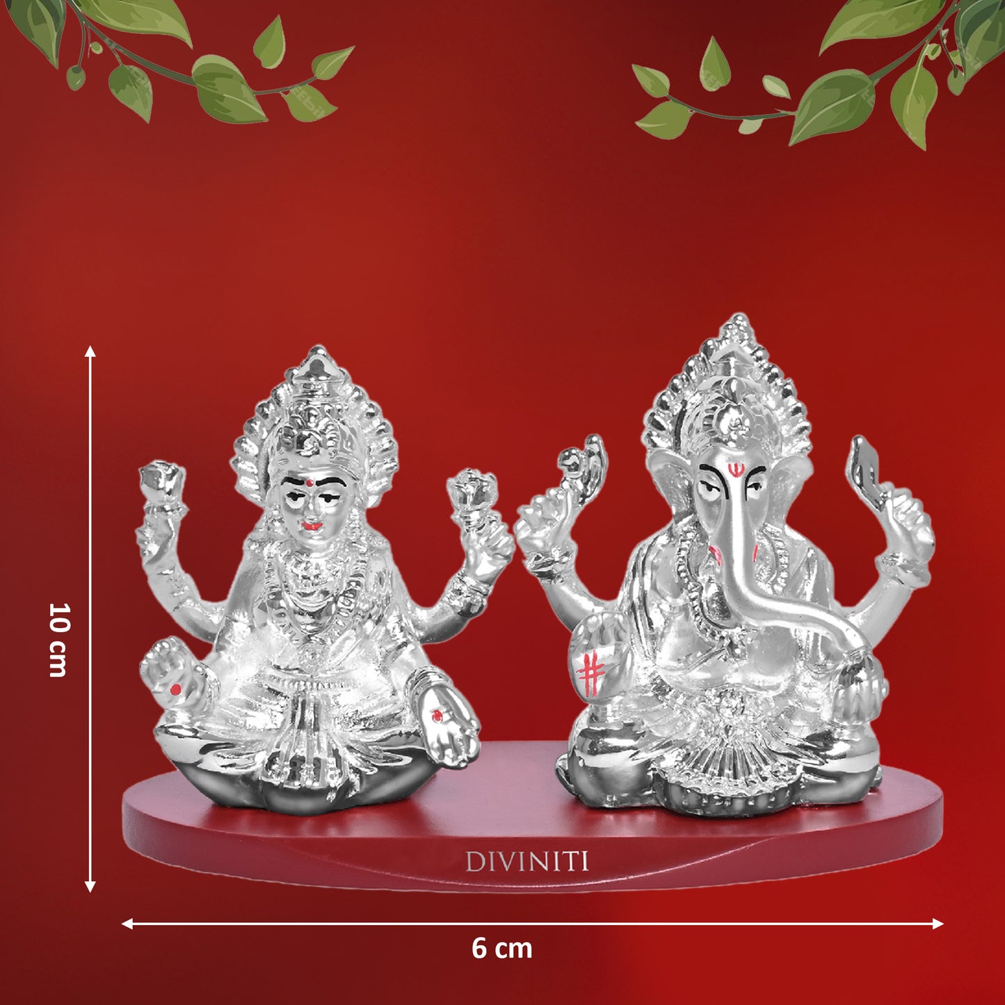 DIVINITI 999 Silver Plated Laxmi Ganesh Ji Idol Statue Radiant Symbol of Wealth and Wisdom for Home Office Décor, Puja Room, Tabletop Gift (6x5 CM)