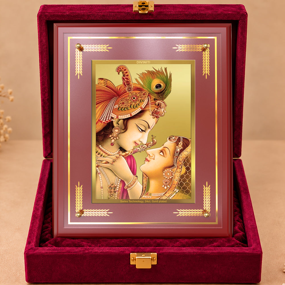 24K Gold-Plated Radha Krishna MDF Frame | Premium Gift Box | 27x35 CM
