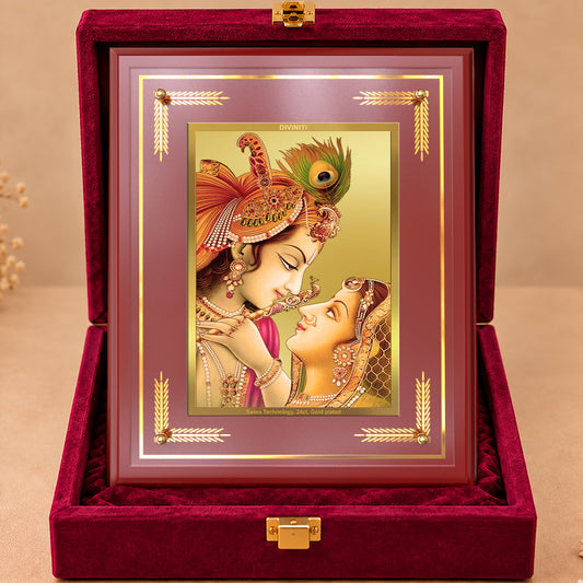 24K Gold-Plated Radha Krishna MDF Frame | Premium Gift Box | 27x35 CM