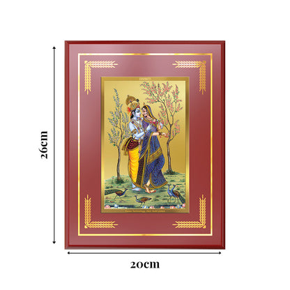 Radha Krishna with Flute | Lord Krishna Wall and Tabletop Photo Frame in 24K Gold Plated Foil
