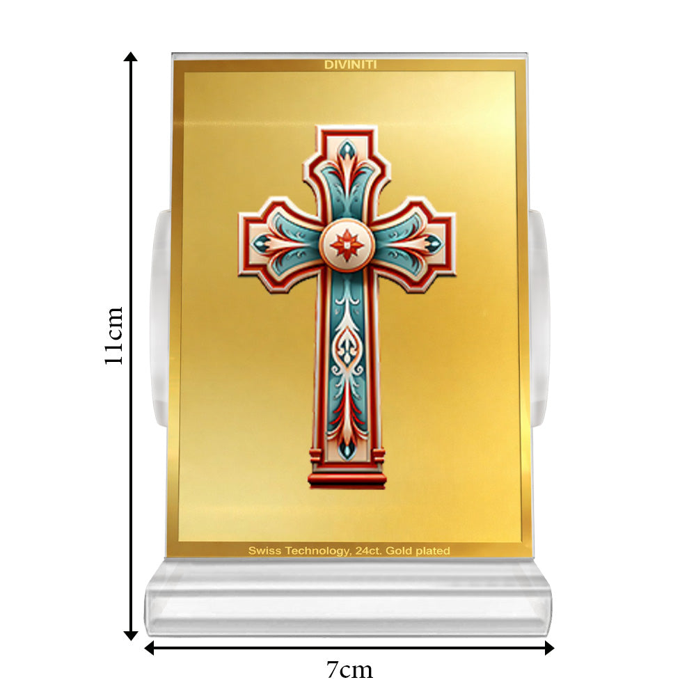 Holy Cross | Divine Christian Cross Car Dashboard & Tabletop Photo Frame in 24K Gold Plated Foil