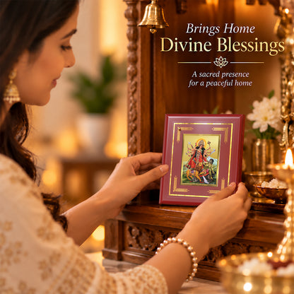 24K Gold-Plated Durga Mahishasura Mardini MDF Frame | Premium Gift Box | 13.5x16 CM