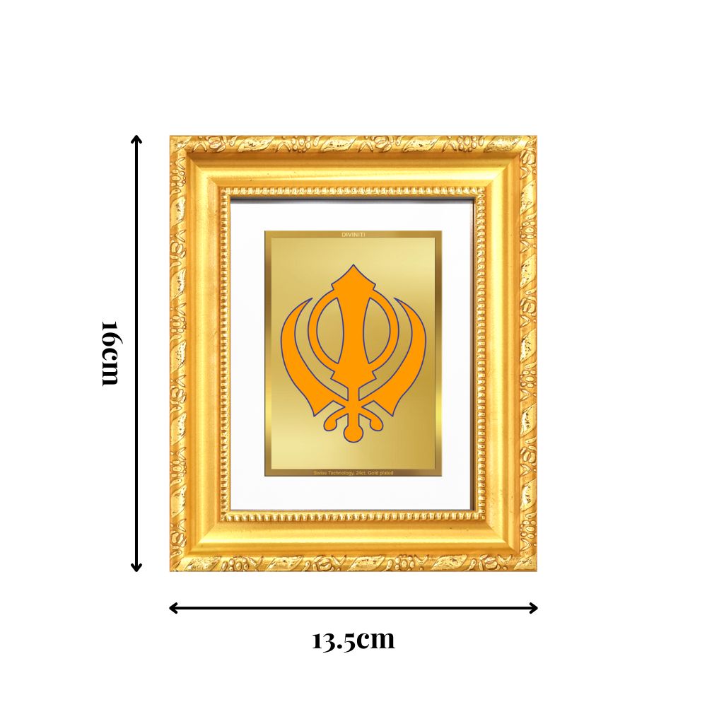 Diviniti 24K Gold Plated Khanda Sahib |Divine Table Top Frame for Home Mandir & Office Decor | Luxury Spiritual Gift