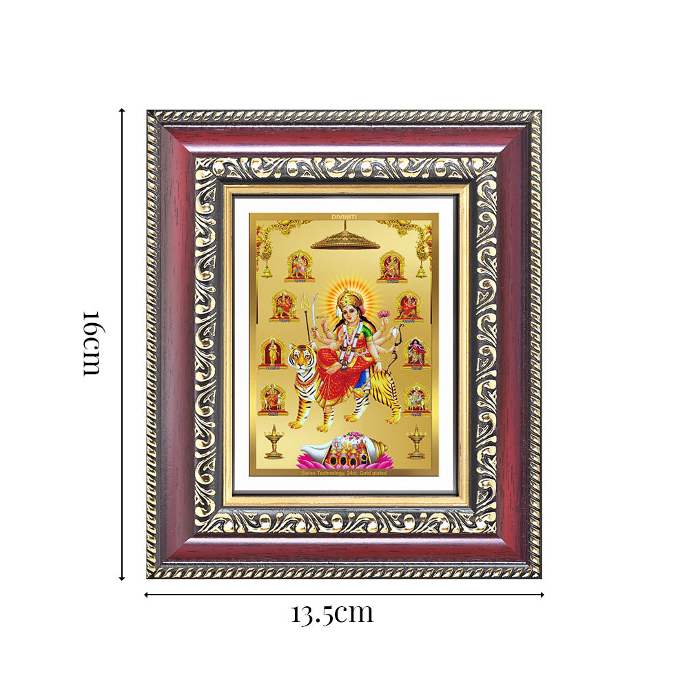 Diviniti 24K Gold Plated Nav Durga (Classic) Divine Table Top Frame for Home Mandir & Office Decor | Luxury Spiritual Gift