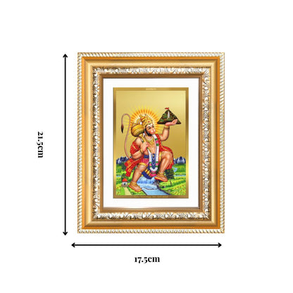Diviniti 24K Gold Plated Hanuman With Mountain (Classic) Divine Wall and Table Top Frame for Home Mandir & Office Decor | Luxury Spiritual Gift